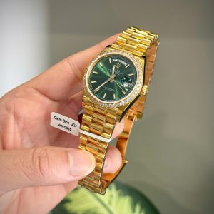 Đồng Hồ Rolex Chế Tác Phủ Vàng Đính Đá Moissanite Day-Date Mặt Xanh Lá GM 40mm (1)