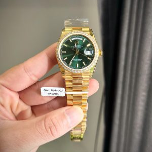 Đồng Hồ Rolex Chế Tác Phủ Vàng Đính Đá Moissanite Day-Date Mặt Xanh Lá GM 40mm (1)