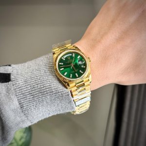 Đồng Hồ Rolex Chế Tác Phủ Vàng Thật Day-Date 128238-0130 Mặt Xanh Lá QF 40mm (8)