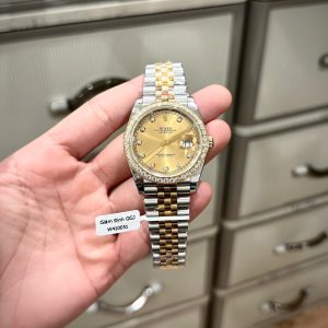 Đồng Hồ Rolex DateJust Chế Tác Hong Kong Phủ Vàng Thật Đính Đá Moissanite 41mm (5)