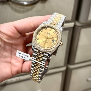 Đồng Hồ Rolex DateJust Chế Tác Hong Kong Phủ Vàng Thật Đính Đá Moissanite 41mm (5)