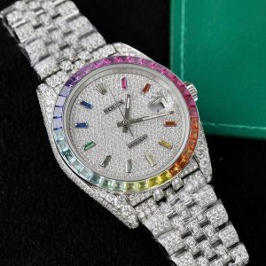 Đồng Hồ Rolex DateJust Rainbow Đính Đá Moissanite Hong Kong Chế Tác 41mm (4)