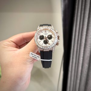 Đồng Hồ Rolex Daytona Chế Tác Mặt Thiên Thạch Phủ Vàng 18K Đính Đá Moissanite 40mm