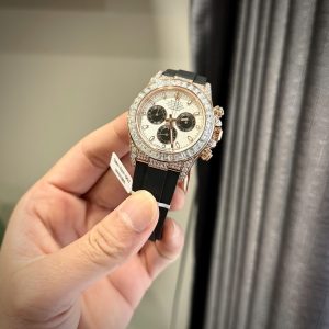 Đồng Hồ Rolex Daytona Chế Tác Mặt Thiên Thạch Phủ Vàng 18K Đính Đá Moissanite 40mm