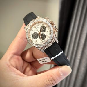 Đồng Hồ Rolex Daytona Chế Tác Mặt Thiên Thạch Phủ Vàng 18K Đính Đá Moissanite 40mm