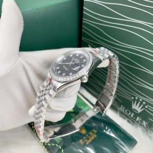 Đồng Hồ Rolex Fake Máy Automatic Nhật DateJust Mặt Đen Đính Đá 38-41mm (1)
