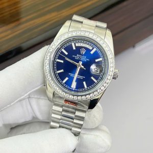 Đồng Hồ Rolex Fake Máy Cơ Nhật Mặt Xanh Dương Đính Đá DateJust 41mm