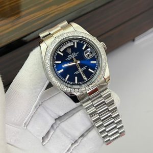 Đồng Hồ Rolex Fake Máy Cơ Nhật Mặt Xanh Dương Đính Đá DateJust 41mm