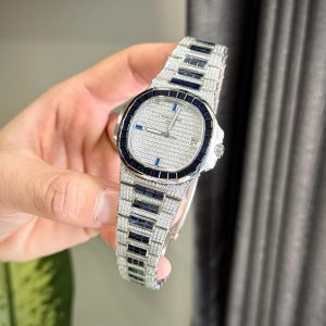 Đồng Hồ Patek Philippe Nautilus 5719 Đính Full Đá Moissanite Viền Sapphire Nhân Tạo 40mm (7)