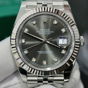 Đồng Hồ Rolex DateJust 126334 Fake 11 Mặt Xám Cọc Số Đính Đá 41mm (1)