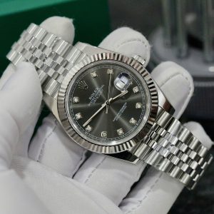 Đồng Hồ Rolex DateJust 126334 Fake 11 Mặt Xám Cọc Số Đính Đá 41mm (1)