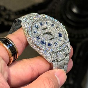 Đồng Hồ Rolex DateJust Đính Full Đá Moissanite Chế Tác Hong Kong 41mm (10)