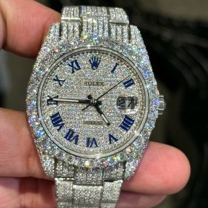 Đồng Hồ Rolex DateJust Đính Full Đá Moissanite Chế Tác Hong Kong 41mm (10)