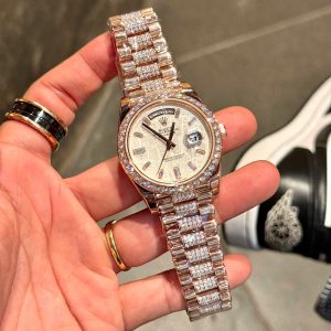 Đồng Hồ Rolex Day-Date Phủ Vàng 18K Độ Mặt Thiên Thạch Đính Moissanite 40mm (1)