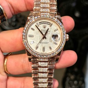 Đồng Hồ Rolex Day-Date Phủ Vàng 18K Độ Mặt Thiên Thạch Đính Moissanite 40mm (1)