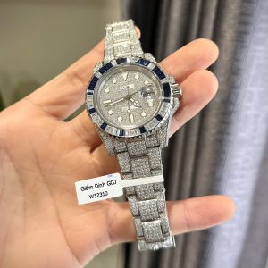 Đồng Hồ Rolex Chế Tác Đá Moissanite GMT Master II Viền Đá Sapphire 40mm (6)