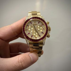 Đồng Hồ Rolex Chế Tác Phủ Vàng 18K Đính Đá Ruby Tổng Hợp & Moissanite 40mm (5)