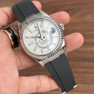 Đồng Hồ Rolex Nam Rep 11 Mặt Trắng Sky Dweller Dây Cao Su Màu Đen 42mm (6)