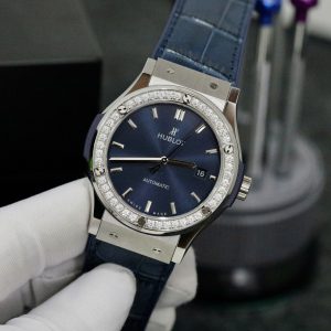 Đồng Hồ Hublot Nam Đính Đá Classic Fusion Mặt Xanh Replica Xưởng HB 42mm (5)
