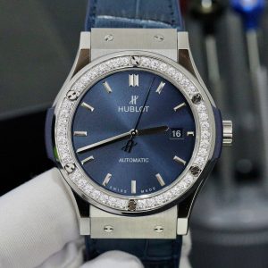 Đồng Hồ Hublot Nam Đính Đá Classic Fusion Mặt Xanh Replica Xưởng HB 42mm (5)