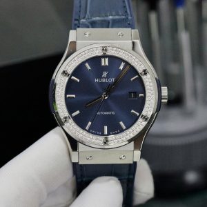 Đồng Hồ Hublot Nam Đính Đá Mặt Xanh Replica Xưởng HB Classic Fusion 42mm (6)