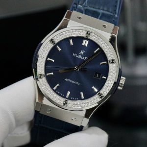 Đồng Hồ Hublot Nam Đính Đá Mặt Xanh Replica Xưởng HB Classic Fusion 42mm (6)
