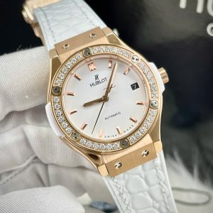 Đồng Hồ Hublot Nữ Màu Trắng Đính Đá Máy Cơ Automatic Nhật Miyota 8215 33mm (6)