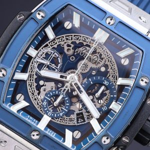 Đồng Hồ Hublot Replica 11 Spirit Of Big Bang Titanum Viền Gốm Xanh 44mm (2)