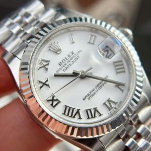 Đồng Hồ Nữ Rolex Rep 11 DateJust Mặt Trắng Cọc Số La Mã Xưởng THB 31mm (1)