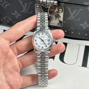 Đồng Hồ Nữ Rolex Rep 11 DateJust Mặt Trắng Cọc Số La Mã Xưởng THB 31mm (1)