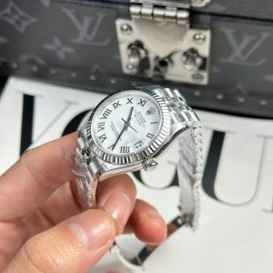 Đồng Hồ Nữ Rolex Rep 11 DateJust Mặt Trắng Cọc Số La Mã Xưởng THB 31mm (1)