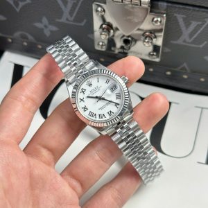 Đồng Hồ Nữ Rolex Rep 11 DateJust Mặt Trắng Cọc Số La Mã Xưởng THB 31mm (1)