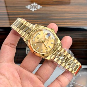 Đồng Hồ Rolex Fake Cao Cấp Day-Date 228235 Mặt Vàng Cọc Số Đá 40mm (7)