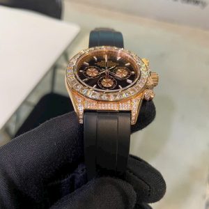 Đồng Hồ Rolex Nam Đính Đá Daytona Fake Máy Nhật Mặt Số Đen 40mm (1)