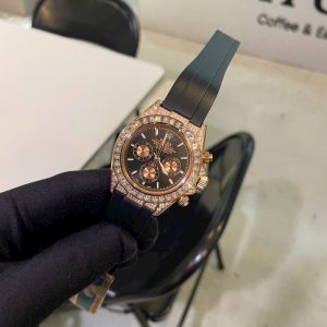 Đồng Hồ Rolex Nam Đính Đá Daytona Fake Máy Nhật Mặt Số Đen 40mm (1)