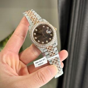Đồng Hồ Rolex Nam Rep 11 DateJust 126331 Phủ Vàng 18K Đính Full Đá Moissanite 41mm (7)