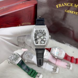 Đồng Hồ Franck Muller V32 Nữ Đính Đá Trái Tim Dây Cao Su Màu Đen Siêu Cấp 36mm (1)