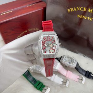 Đồng Hồ Franck Muller V32 Nữ Đính Đá Trái Tim Dây Cao Su Màu Đỏ Siêu Cấp 36mm (3)