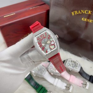 Đồng Hồ Franck Muller V32 Nữ Đính Đá Trái Tim Dây Cao Su Màu Đỏ Siêu Cấp 36mm (3)