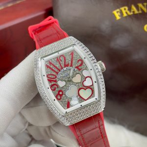 Đồng Hồ Franck Muller V32 Nữ Đính Đá Trái Tim Dây Cao Su Màu Đỏ Siêu Cấp 36mm (3)