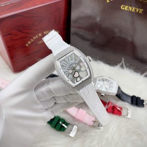 Đồng Hồ Franck Muller V32 Nữ Đính Đá Trái Tim Dây Cao Su Màu Trắng Siêu Cấp 36mm (5)