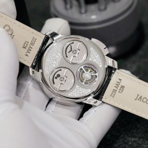 Đồng Hồ Jacob & Co Rep 11 Casino Roulette Màu Thép Trắng Dây Da Màu Đen 44mm (4)