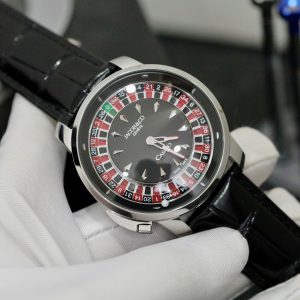 Đồng Hồ Jacob & Co Rep 11 Casino Roulette Màu Thép Trắng Dây Da Màu Đen 44mm (4)