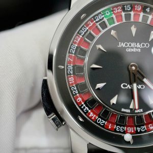 Đồng Hồ Jacob & Co Rep 11 Casino Roulette Màu Thép Trắng Dây Da Màu Đen 44mm (4)