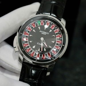 Đồng Hồ Jacob & Co Rep 11 Casino Roulette Màu Thép Trắng Dây Da Màu Đen 44mm (4)