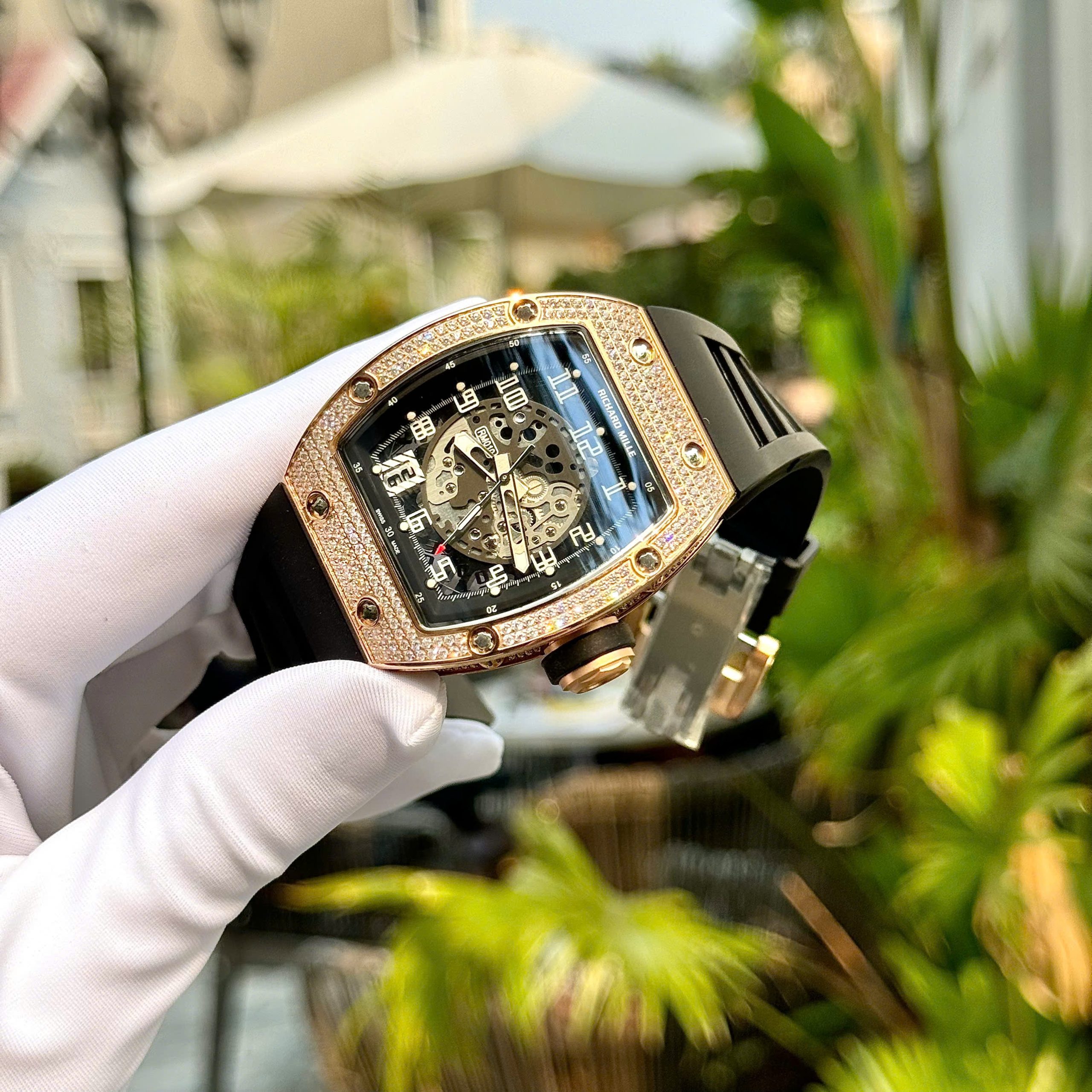 Đồng Hồ Richard Mille RM010 Đính Đá Màu Vàng Hồng Replica Cao Cấp 40mm (1) Đồng Hồ Richard Mille RM010 Đính Đá Màu Vàng Hồng Replica Cao Cấp 40mm (1)