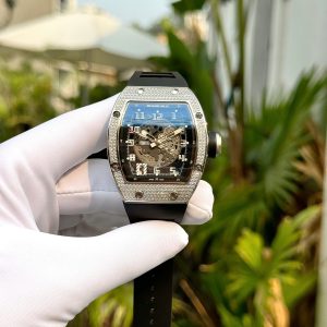Đồng Hồ Richard Mille RM010 Nam Đính Đá Replica Cao Cấp Dây Cao Su Đen 40mm (5)