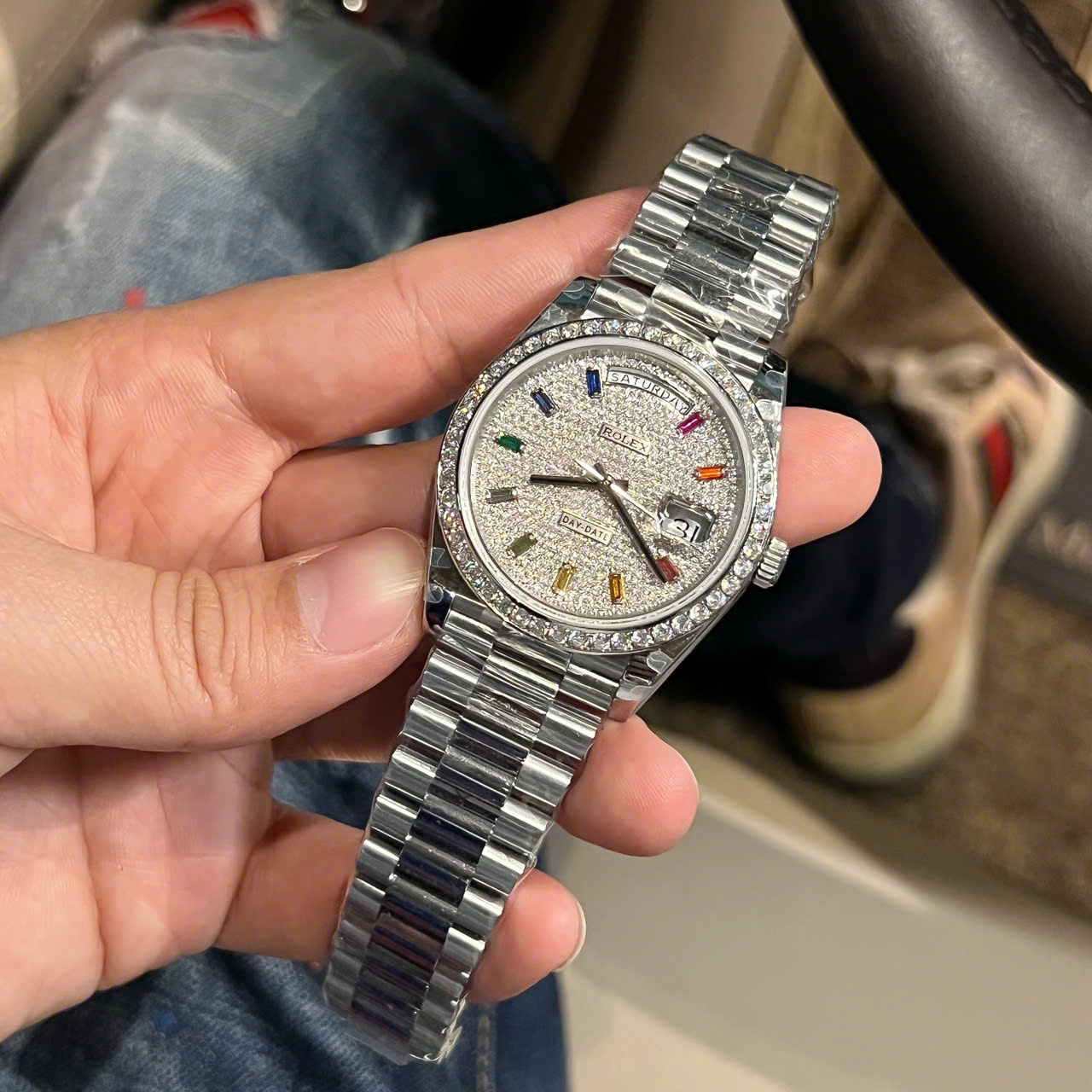 Đồng Hồ Rolex Chế Tác Day-Date 228349RBR Độ Đá Moissanite Xưởng GM 40mm (1) Đồng Hồ Rolex Chế Tác Day-Date 228349RBR Độ Đá Moissanite Xưởng GM 40mm (1)