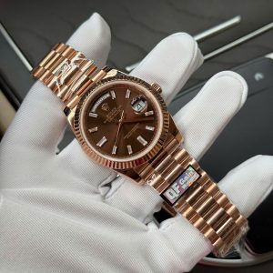 Đồng Hồ Rolex Chế Tác Day-Date Bọc Vàng Thật Mặt Số Chocolate 187 Grams Xưởng QF 40mm (1)
