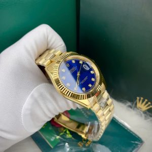 Đồng Hồ Rolex Fake Máy Cơ Nhật DateJust Mặt Xanh Dương Cọc Số Đính Đá 41mm (4)